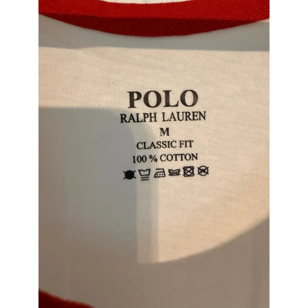 Polo Ralph Lauren Mens Classic Fit Cotton Tank Top White Red Ringer Pony Logo M